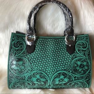 Montana West Turquoise & Black Leather Satchel